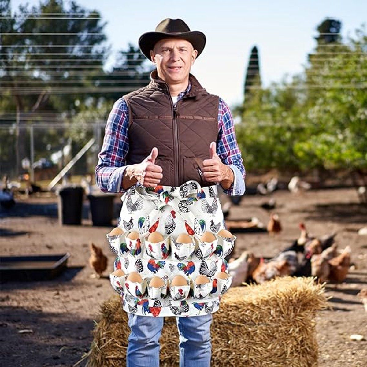 Egg Collecting Apron with 12 Pockets for Chicken Duck Goose Eggs, Egg Holder Apron for Homesteaders and Farmers
