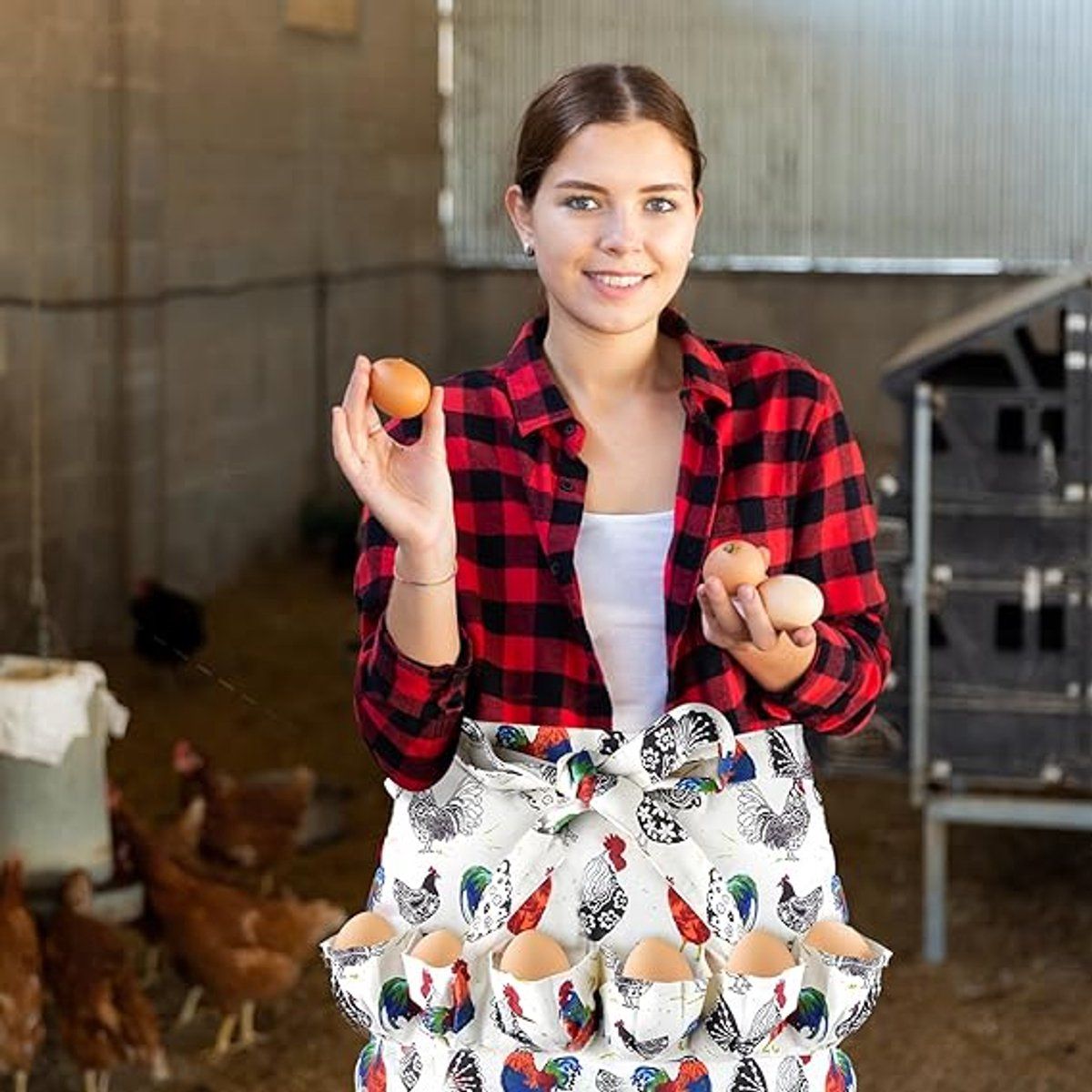 Egg Collecting Apron with 12 Pockets for Chicken Duck Goose Eggs, Egg Holder Apron for Homesteaders and Farmers