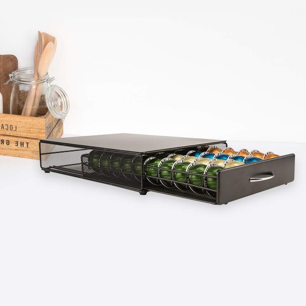 Coffee Capsule Drawer Compatible with Nespresso Vertuoline, Metal Coffee Pod Storage Holder for 40 Pods, Black