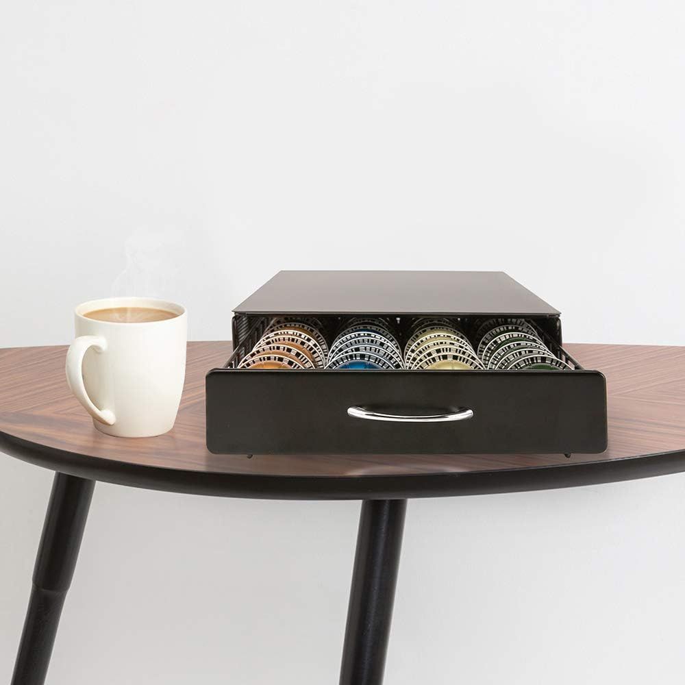 Coffee Capsule Drawer Compatible with Nespresso Vertuoline, Metal Coffee Pod Storage Holder for 40 Pods, Black