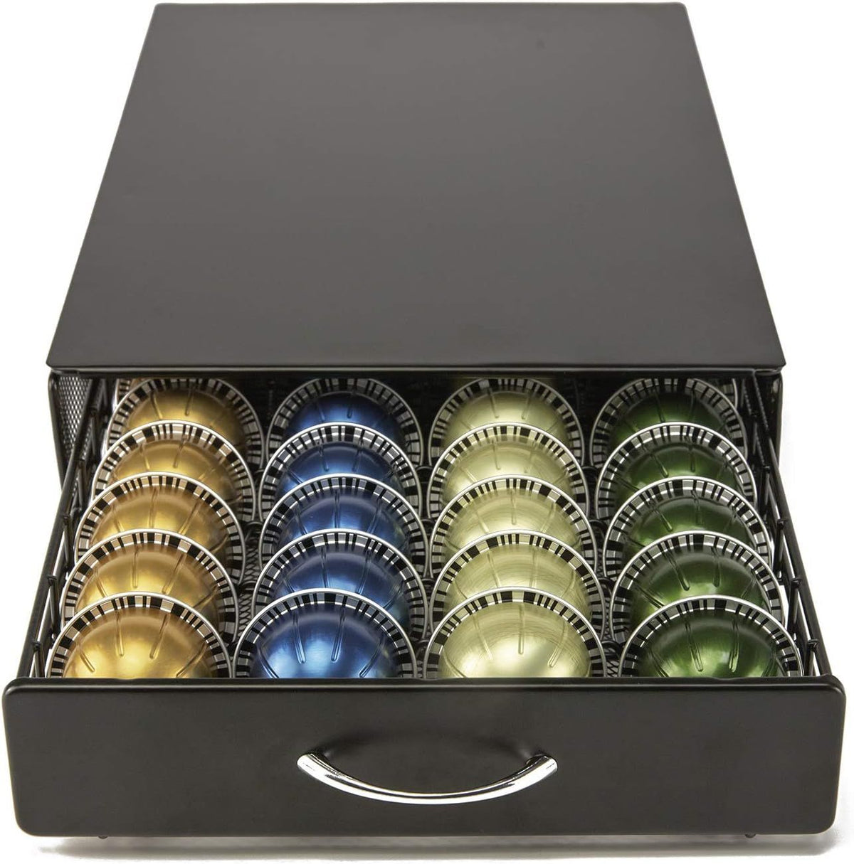 Coffee Capsule Drawer Compatible with Nespresso Vertuoline, Metal Coffee Pod Storage Holder for 40 Pods, Black