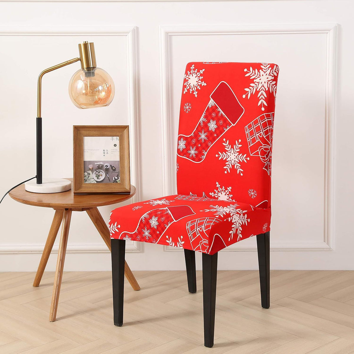 4PCS Washable Stretch Dining Room Chair Slipcovers, Removable Christmas Seat Covers for Home Decor