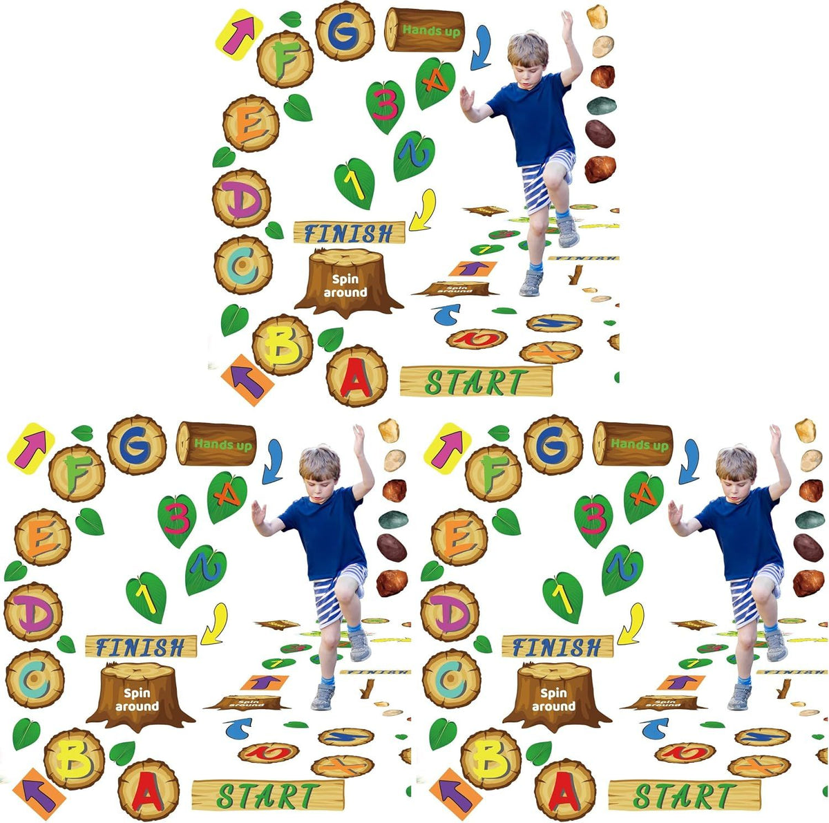 115 Pieces Hopscotch Floor Decals Alphabet Number Jungle Theme Educational Floor Stickers for Kids Room Nursery Classroom Playroom, 14 x 11 inches