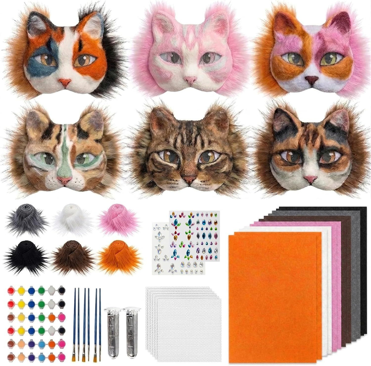 37 Pcs Therian Mask Kit, White Cat Masks DIY to Paint Furry Animal Mask for Halloween Masquerade Cosplay Party