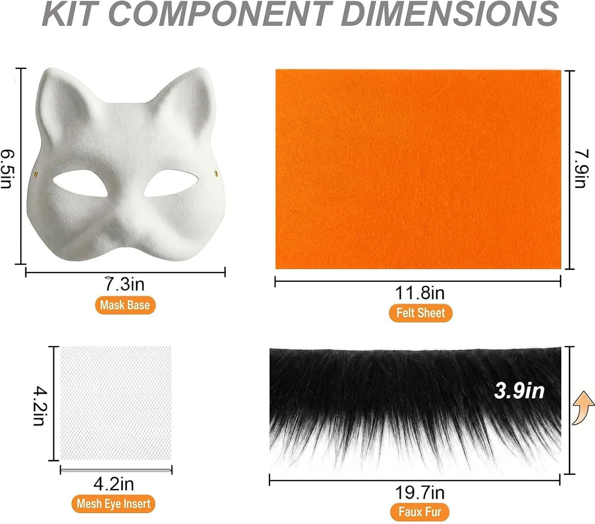 37 Pcs Therian Mask Kit, White Cat Masks DIY to Paint Furry Animal Mask for Halloween Masquerade Cosplay Party