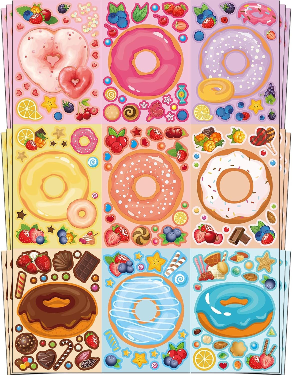32 Sheets Ice Cream Stickers for Kids, Make a Face Stickers for Party Decorations, Party Favors Craft Supplies