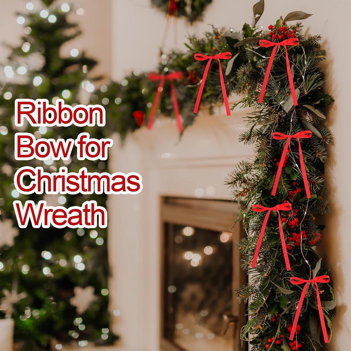 50 Pcs Christmas Ribbon Ties, Red Satin Garland Wrapping Straps for Tree Wreath Holiday Stairways Decor, 0.5" Width x 31.5" Length