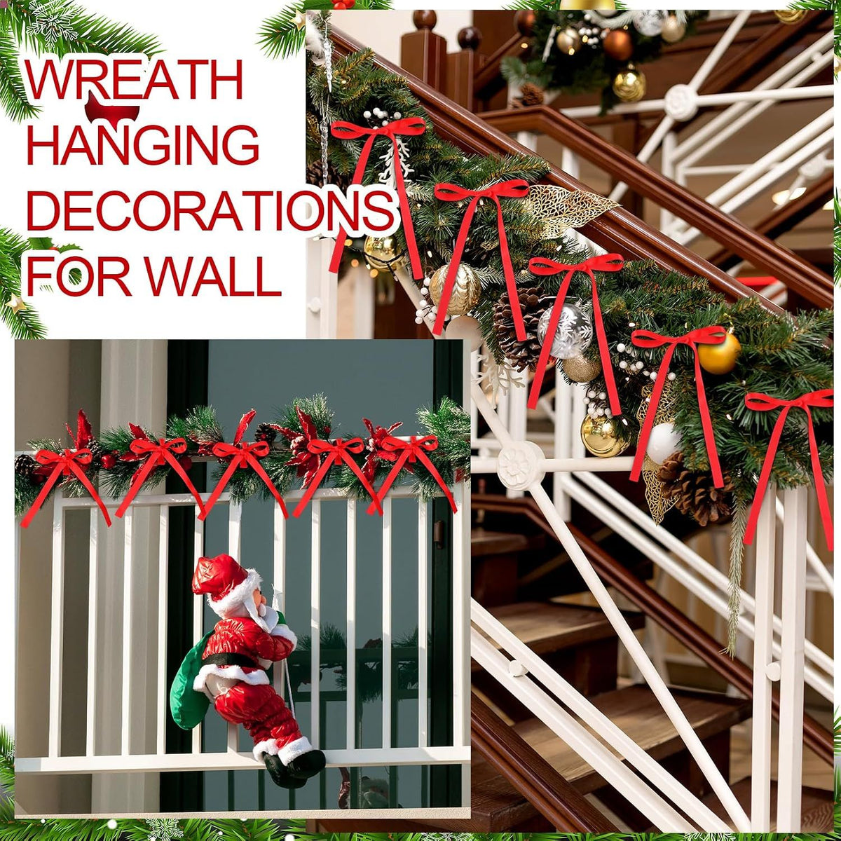 50 Pcs Christmas Ribbon Ties, Red Satin Garland Wrapping Straps for Tree Wreath Holiday Stairways Decor, 0.5" Width x 31.5" Length