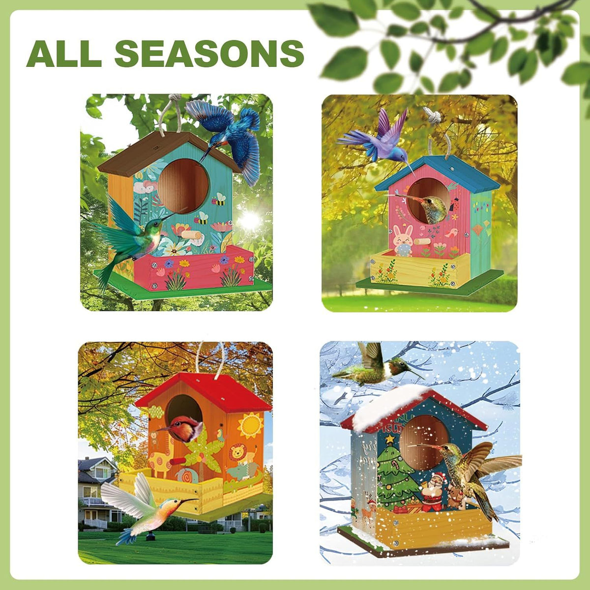 DIY Wooden Birdhouse Kit for Kids with Paints and Brushes, Outdoor Woodworking Craft Painting Bird House for Boys Girls Christmas Gift, 1 Pack