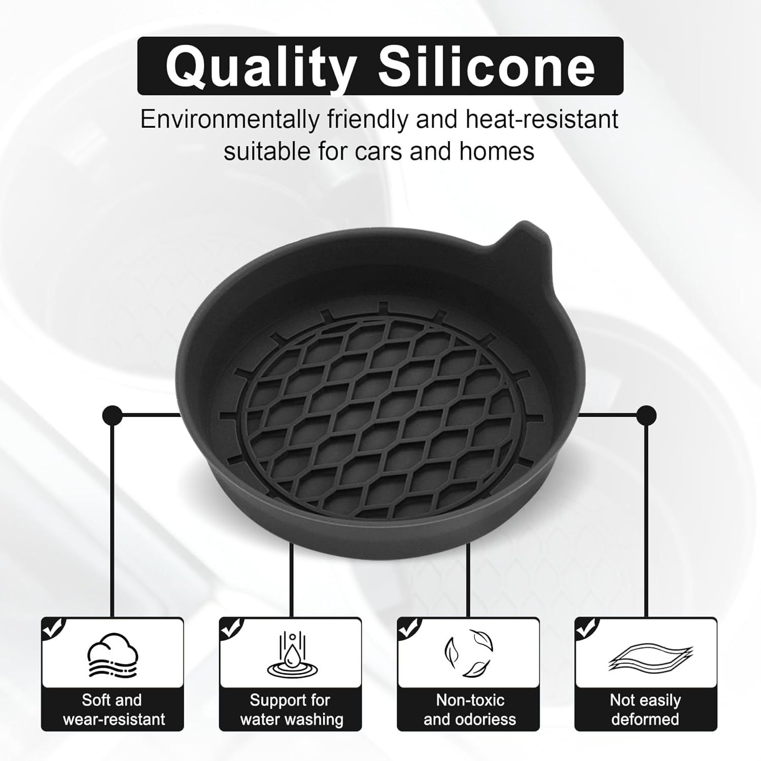 Car Cup Holder Coaster, Silicone Cup Holder Insert, Universal Non-Slip Cup Holders, Car Accessories Interior for Women and Man 4 Pack Black