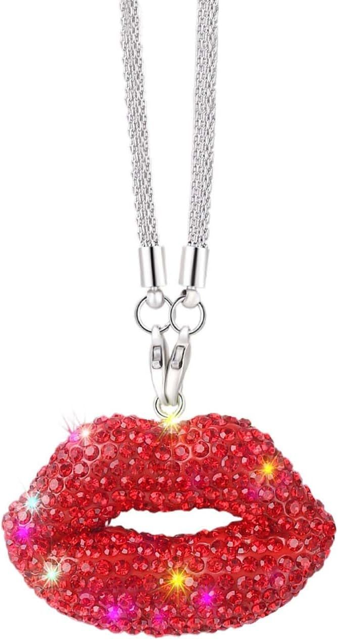 Diamond Car Accessories for Women, Crystal Rear View Mirror Accessories,for Family and Lover,Car Decoration, Valentine's Gift, Lucky Hanging Interior Ornament (Red)