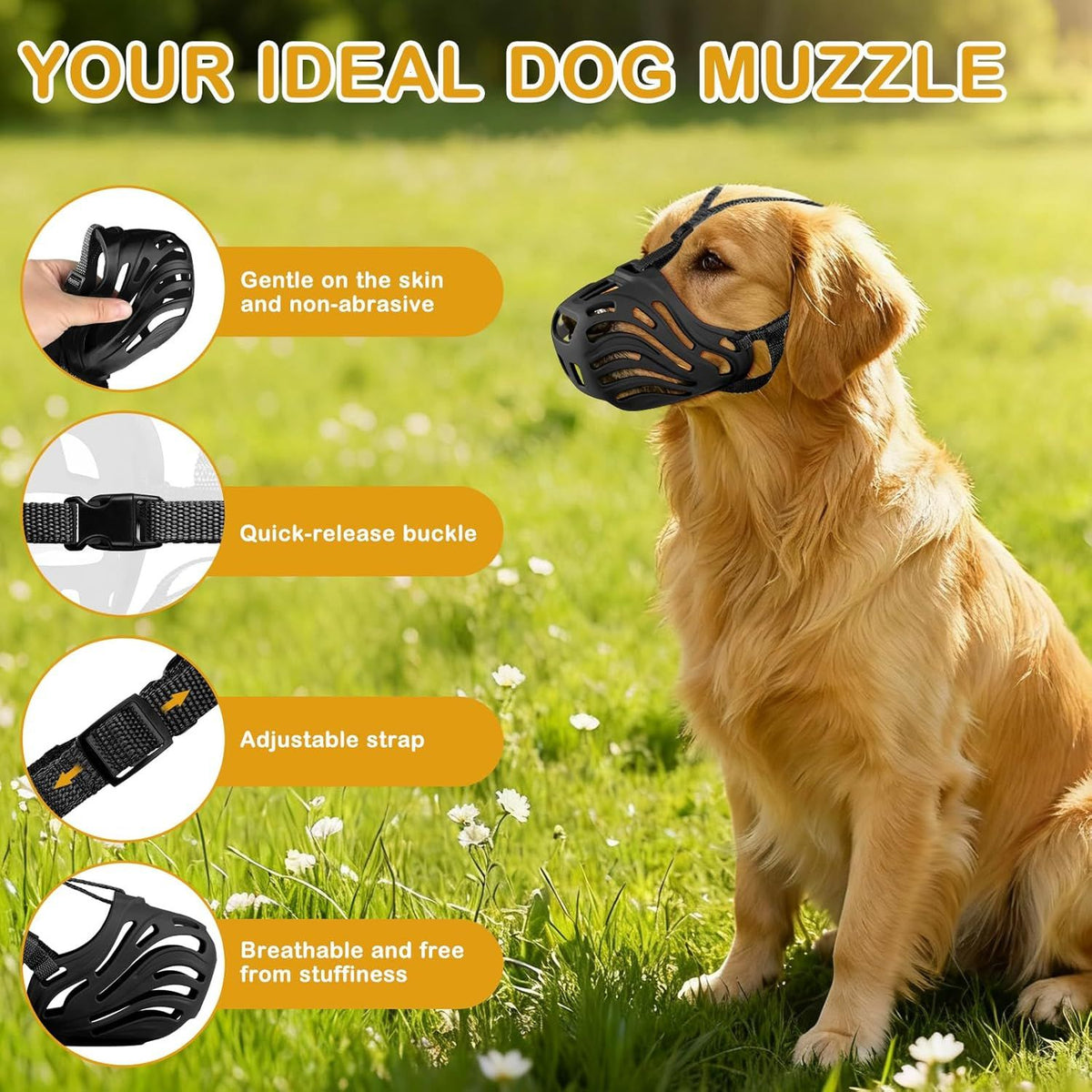Dog Muzzle, Soft Breathable Dog Muzzles Suitable Dogs, Adjustable Basket Muzzles Prevents Chewing and Biting for Grooming Trimming Training(M)