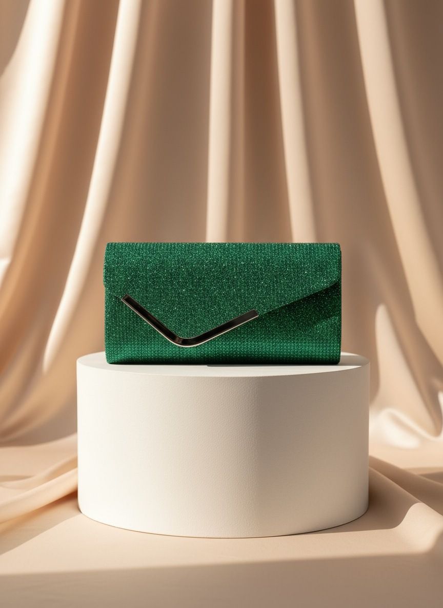Women Fashion Wedding Evening Clutch Bag, V‑Shaped Metal Trim Versatile Chain Formal Party Handbag for Prom Banquet, Green