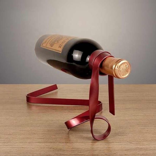 Red Modern Ribbon Wine Bottle Holder, Creative Floating Wine Rack for Home & Bar Decor