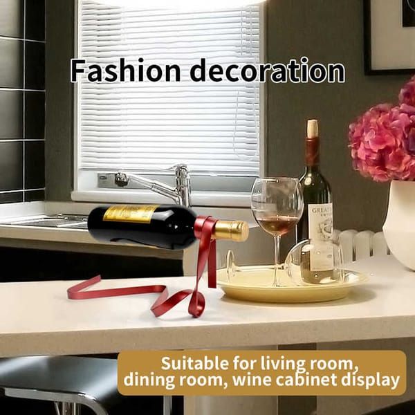 Red Modern Ribbon Wine Bottle Holder, Creative Floating Wine Rack for Home & Bar Decor