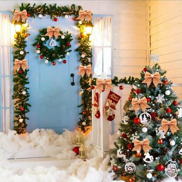 10 Pack Glitter Christmas Bows, Small Pearl Cotton Decorative Bows, Sparkly Bow Ornaments for Christmas Tree, Wreath, Gift Wrapping, Gold