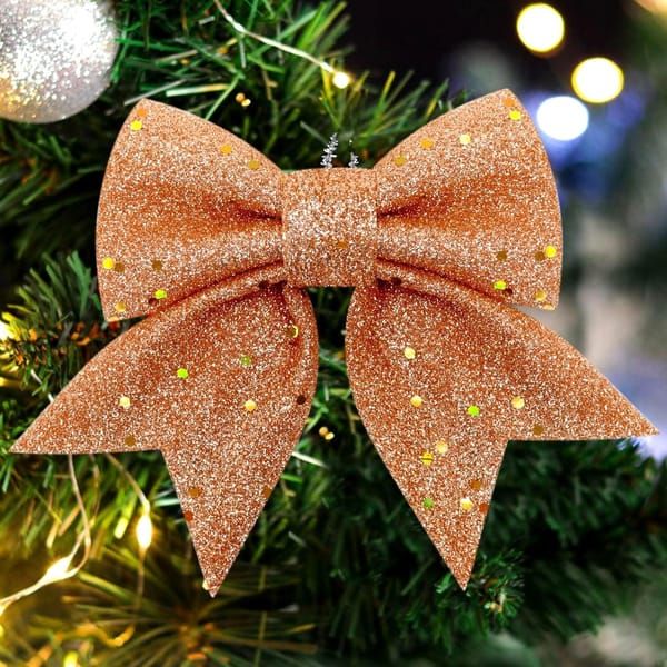 10 Pack Glitter Christmas Bows, Small Pearl Cotton Decorative Bows, Sparkly Bow Ornaments for Christmas Tree, Wreath, Gift Wrapping, Gold