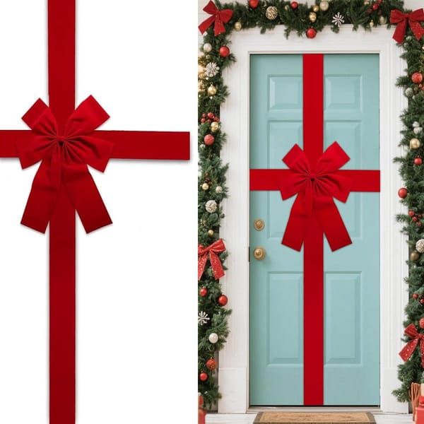 Christmas Door Decoration, Large Red Christmas Bow for Front Door, Christmas Ribbon Bow, 40cm x 50cm, Xmas Decor for Entry Door, Fireplace & Christmas Tree