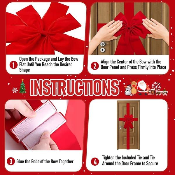 Christmas Door Decoration, Large Red Christmas Bow for Front Door, Christmas Ribbon Bow, 40cm x 50cm, Xmas Decor for Entry Door, Fireplace & Christmas Tree