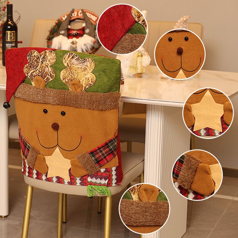 Snowman & Reindeer Christmas Chair Covers, 2 Pack Xmas Dining Chair Slipcovers, Plaid Fabric Chair Back Covers for Holiday Dinner Party Decor