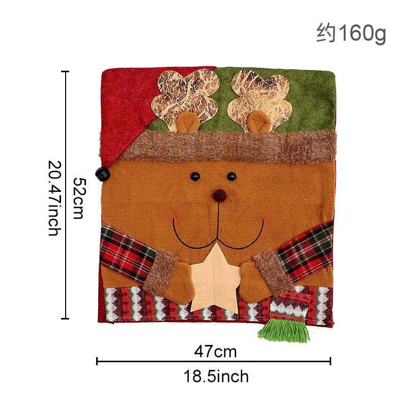 Snowman & Reindeer Christmas Chair Covers, 2 Pack Xmas Dining Chair Slipcovers, Plaid Fabric Chair Back Covers for Holiday Dinner Party Decor