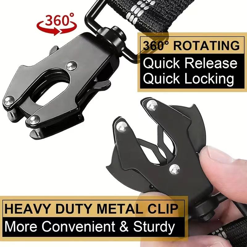 Tactical Heavy Duty Dog Leash with Frog Clip, Shock Absorbing Bungee Nylon Dog Lead, Dual Comfort Handles for Large Dogs Outdoor Walking, Black