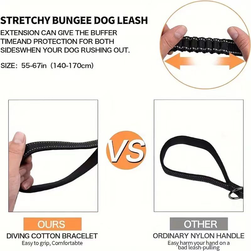 Tactical Heavy Duty Dog Leash with Frog Clip, Shock Absorbing Bungee Nylon Dog Lead, Dual Comfort Handles for Large Dogs Outdoor Walking, Pink