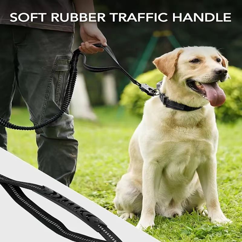 Tactical Heavy Duty Dog Leash with Frog Clip, Shock Absorbing Bungee Nylon Dog Lead, Dual Comfort Handles for Large Dogs Outdoor Walking, Red