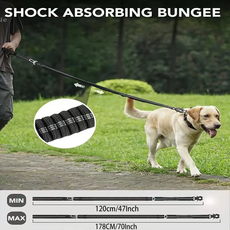 Tactical Heavy Duty Dog Leash with Frog Clip, Shock Absorbing Bungee Nylon Dog Lead, Dual Comfort Handles for Large Dogs Outdoor Walking, Khaki