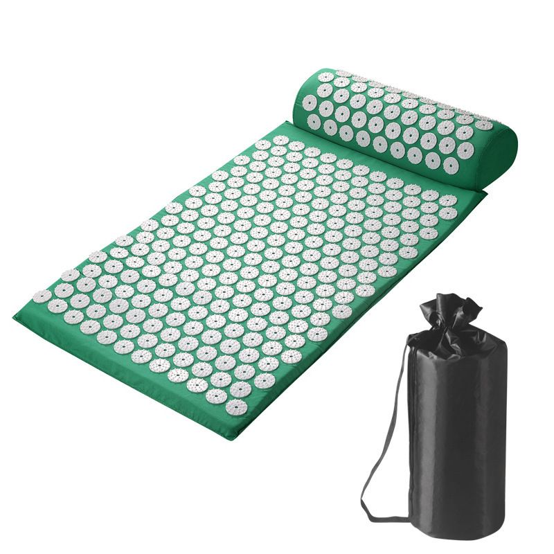 Acupressure Mat and Pillow Set with Storage Bag, Neck & Back Acupuncture Spike Mat for Muscle Relaxation, Stress & Sciatica Pain Relief, Green