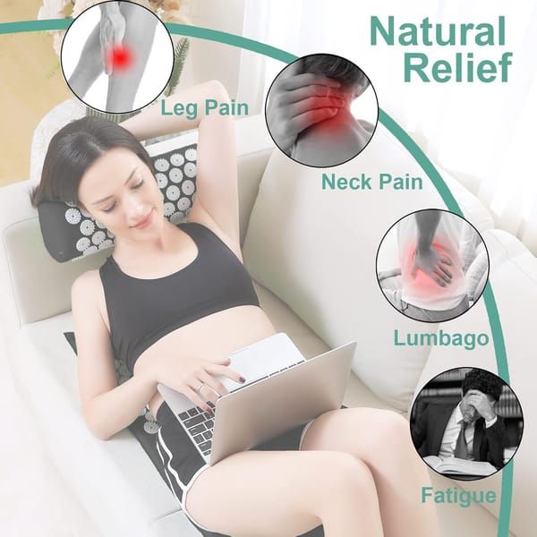 Acupressure Mat and Pillow Set with Storage Bag, Neck & Back Acupuncture Spike Mat for Muscle Relaxation, Stress & Sciatica Pain Relief, Green