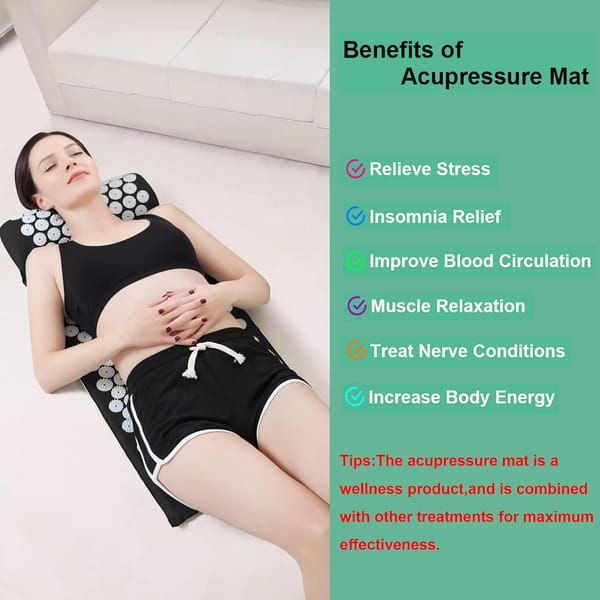 Acupressure Mat and Pillow Set with Storage Bag, Neck & Back Acupuncture Spike Mat for Muscle Relaxation, Stress & Sciatica Pain Relief, Blue