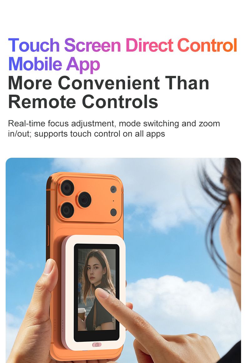 Blue New Phone Selfie Screen Mirroring Display with Built-in Fill Light, Touch Screen Selfie Monitor for Mobile Phone