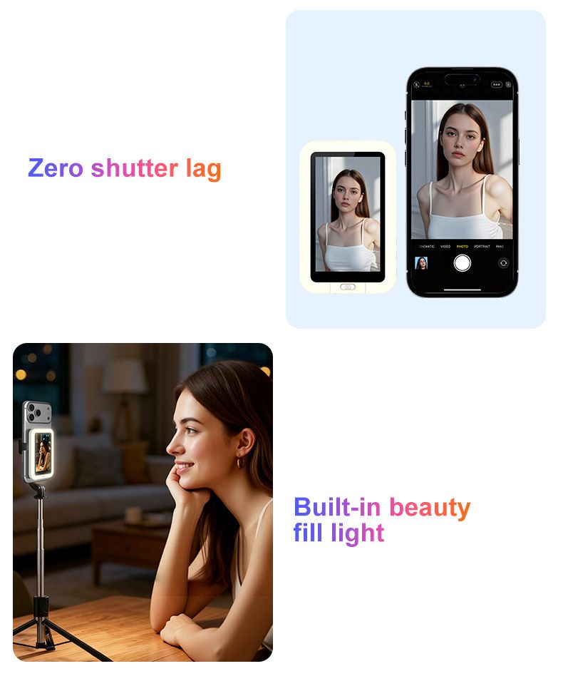 Blue New Phone Selfie Screen Mirroring Display with Built-in Fill Light, Touch Screen Selfie Monitor for Mobile Phone