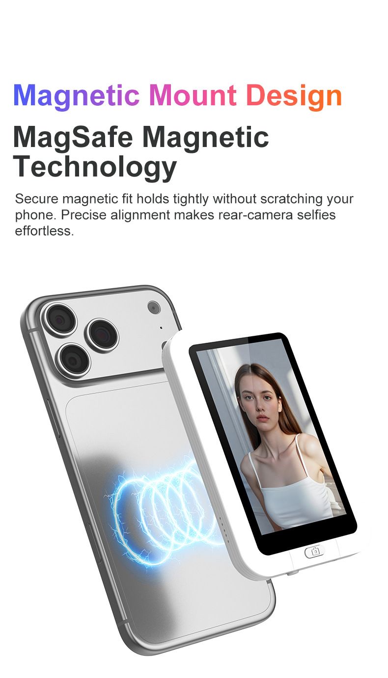 Blue New Phone Selfie Screen Mirroring Display with Built-in Fill Light, Touch Screen Selfie Monitor for Mobile Phone