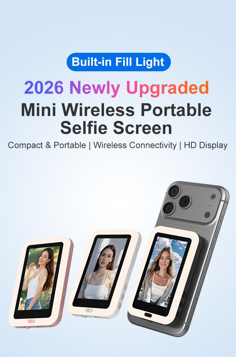 Blue New Phone Selfie Screen Mirroring Display with Built-in Fill Light, Touch Screen Selfie Monitor for Mobile Phone