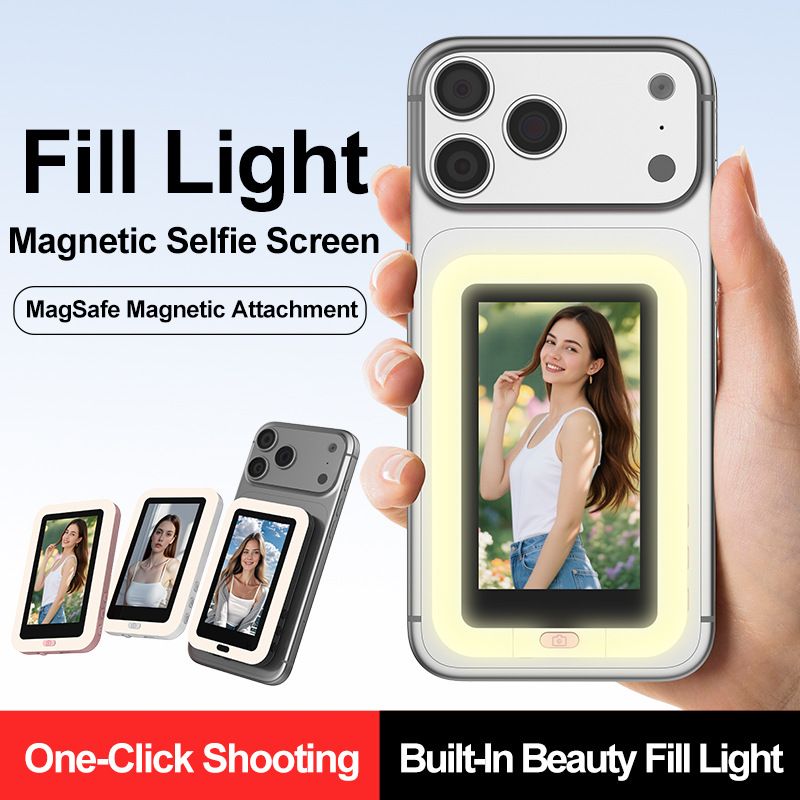 Blue New Phone Selfie Screen Mirroring Display with Built-in Fill Light, Touch Screen Selfie Monitor for Mobile Phone