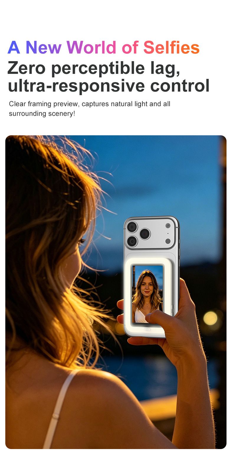 Blue New Phone Selfie Screen Mirroring Display with Built-in Fill Light, Touch Screen Selfie Monitor for Mobile Phone