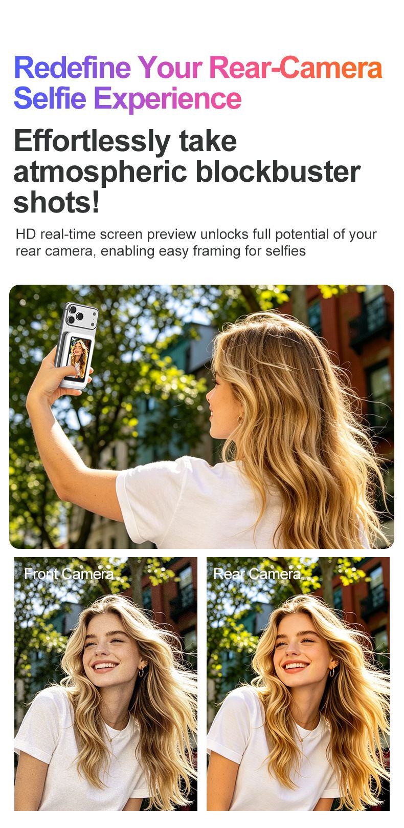 Blue New Phone Selfie Screen Mirroring Display with Built-in Fill Light, Touch Screen Selfie Monitor for Mobile Phone
