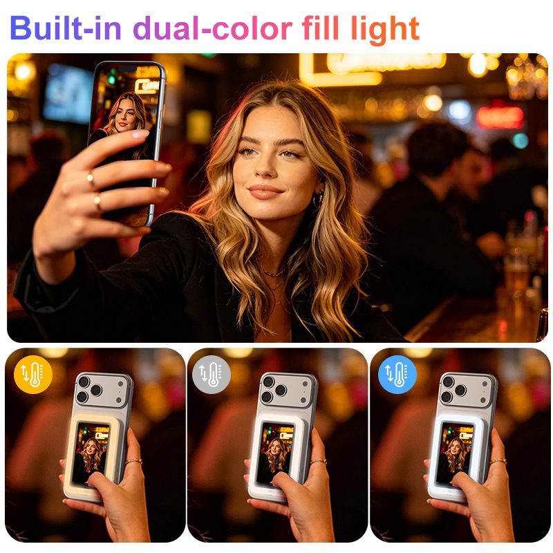 Blue New Phone Selfie Screen Mirroring Display with Built-in Fill Light, Touch Screen Selfie Monitor for Mobile Phone