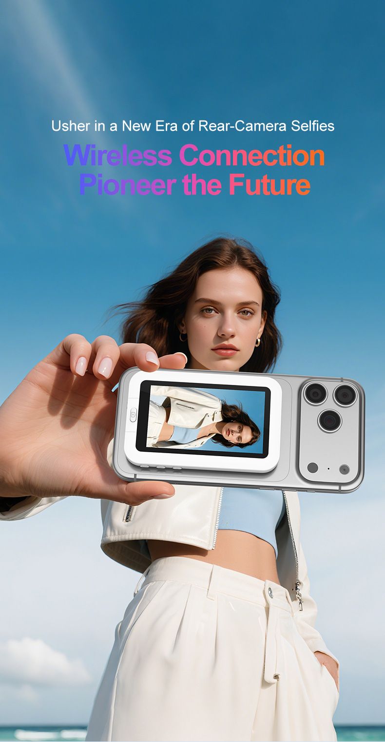 Blue New Phone Selfie Screen Mirroring Display with Built-in Fill Light, Touch Screen Selfie Monitor for Mobile Phone