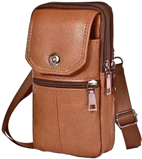 Men’s Leather Phone Waist Bag, Vertical Belt Pouch, Multi‑Purpose Crossbody Shoulder Smartphone Holder