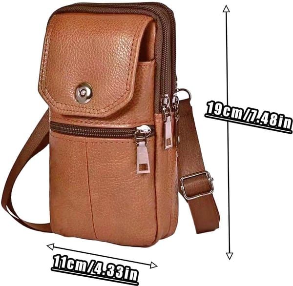 Men’s Leather Phone Waist Bag, Vertical Belt Pouch, Multi‑Purpose Crossbody Shoulder Smartphone Holder