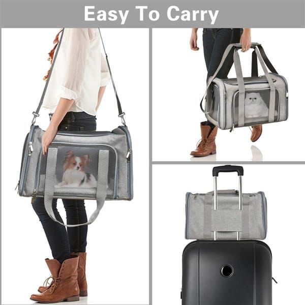 Soft‑Sided Pet Carrier Bag, Airline Approved Dog Carrier, L Size Collapsible Pet Travel Basket for Small Dogs, Cats, Puppies and Rabbits