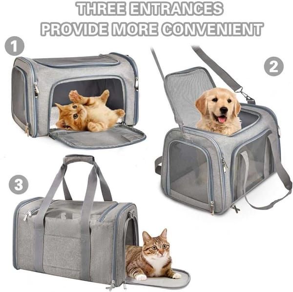 Soft‑Sided Pet Carrier Bag, Airline Approved Dog Carrier, L Size Collapsible Pet Travel Basket for Small Dogs, Cats, Puppies and Rabbits