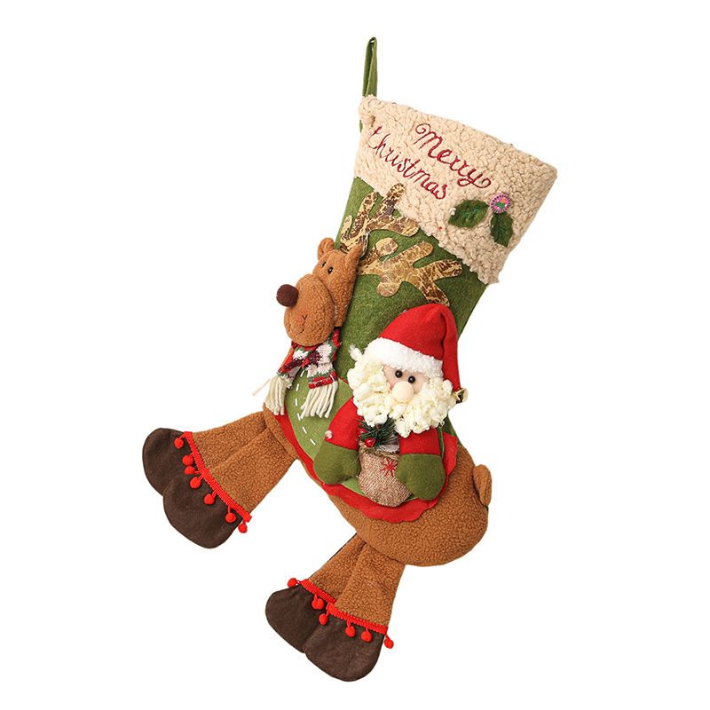 Santa Claus Riding Reindeer Christmas Stocking, Large Plush Hanging Gift Bag, Xmas Fireplace Mantel & Party Decoration