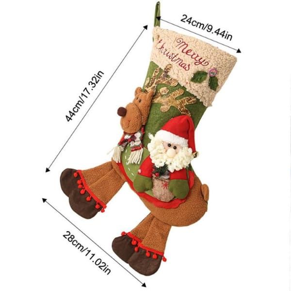 Santa Claus Riding Reindeer Christmas Stocking, Large Plush Hanging Gift Bag, Xmas Fireplace Mantel & Party Decoration
