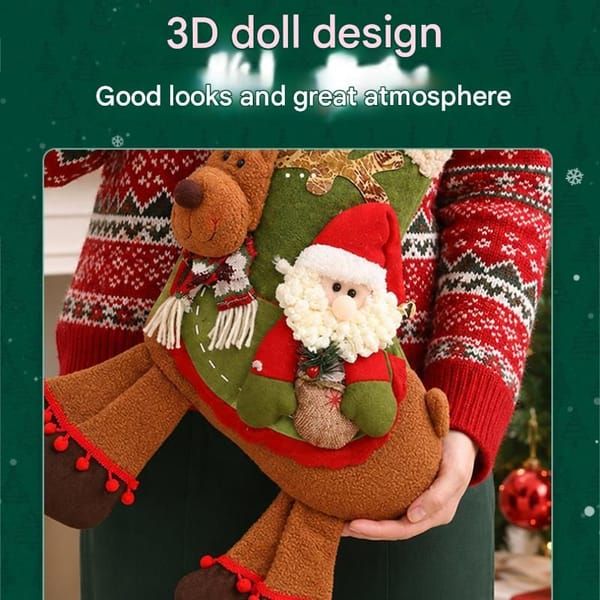 2 Pack Christmas Stockings, Santa & Snowman Riding Reindeer Large Plush Hanging Gift Bags, Xmas Fireplace Mantel & Party Decorations
