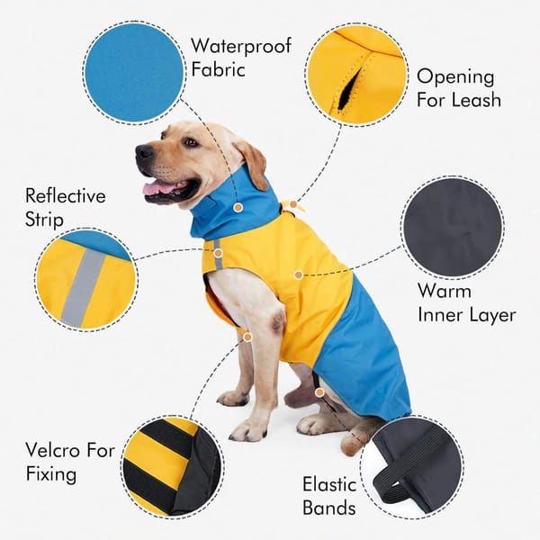 Dog Rain Coat, Waterproof Wind‑Proof Winter Dog Jacket with Reflective Stripes, for Small & Medium Dogs, Blue‑Black, Size XXL