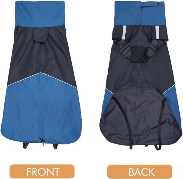 Dog Rain Coat, Waterproof Wind‑Proof Winter Dog Jacket with Reflective Stripes, for Small & Medium Dogs, Blue‑Black, Size XXL